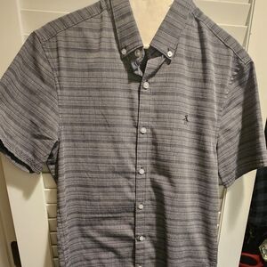 Boys Penguin Heritage slim fit small gray short sleeve button down